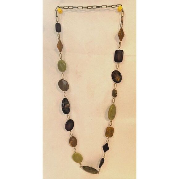 Beautiful Faux stone beaded necklace and earring set green, brown - Picture 6 of 6